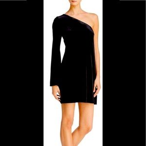 French Connection black one shoulder dress in velvet. Size 4. Never wore.